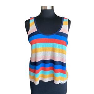 Splendid x Gray Malin Rainbow Striped Linen Blend Tank Top Medium Summer Casual